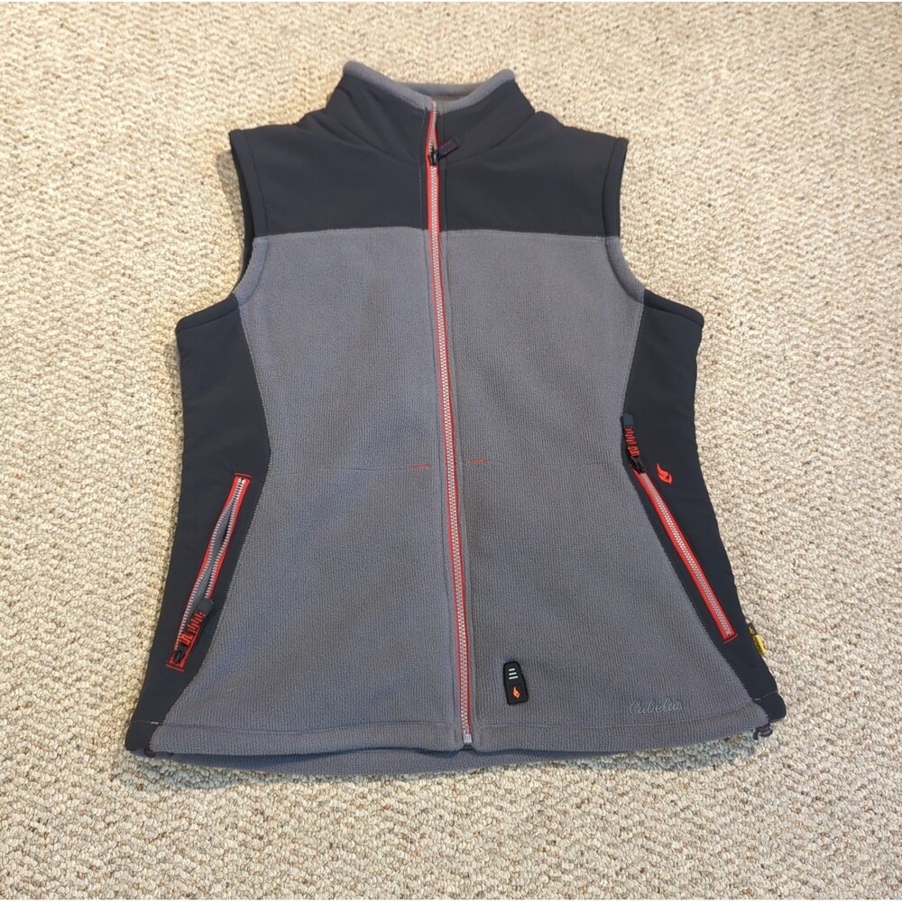 Cabelas Gerbing Heated Fleece Vest Womens L Gray Full Zip Outdoor Layer Winter